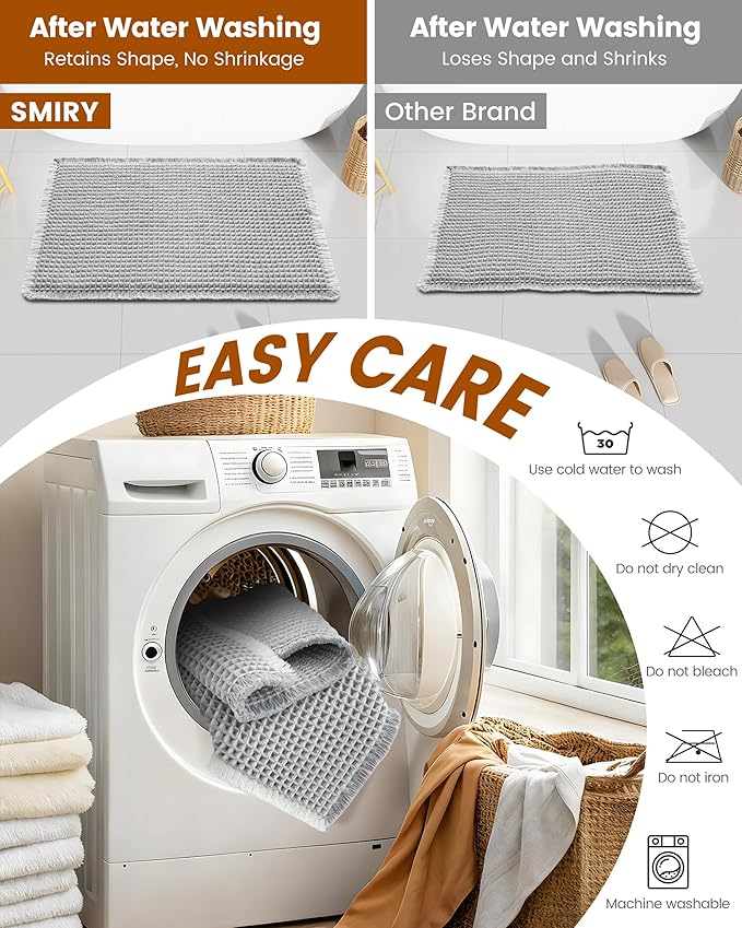 Smiry Waffle Bath Mat 30x20, Extra Soft Absorbent Bathroom Rugs, Non Slip Machine Washable Quick Dry Bath Rugs for Bathroom Floor, Tub, Shower, Home Decor Accessories, Lightgrey & Cream