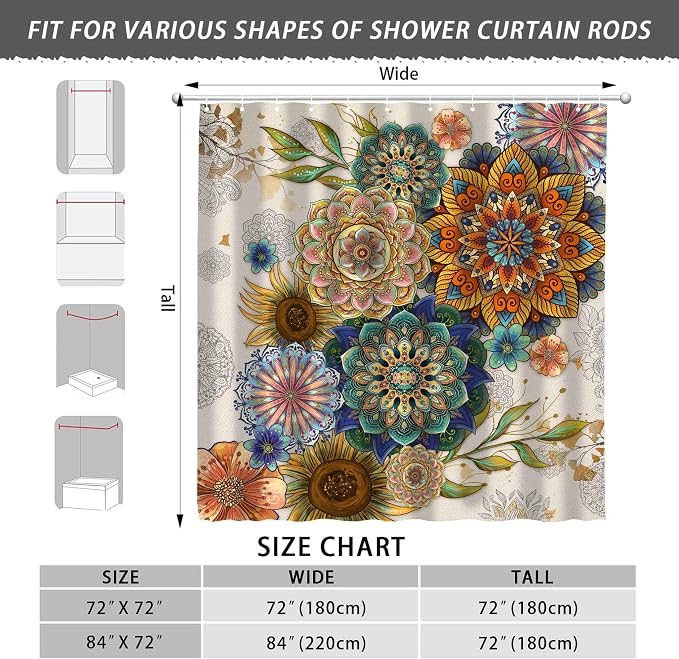 Mid Century Abstract Boho Aesthetic Shower Curtain Set, Green Nature Leaf Sun Modern Minimalist Home Bathroom Curtain Decor with 12 Hooks 72 Inch Wide * 84 Inch High