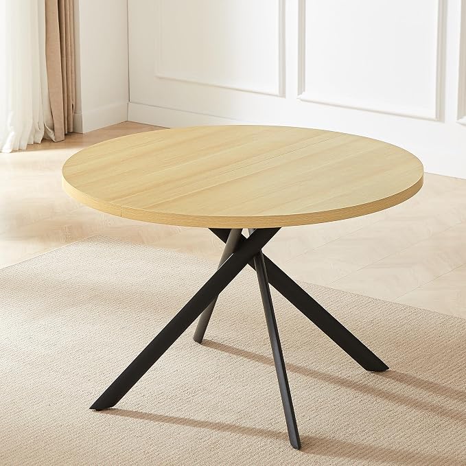 HIPIHOM 45.3 Inch Modern Round Dining Table for 4, Space-Saving Dinette with Carbon Steel Legs for Home Kitchen Apartment(Cream Table)