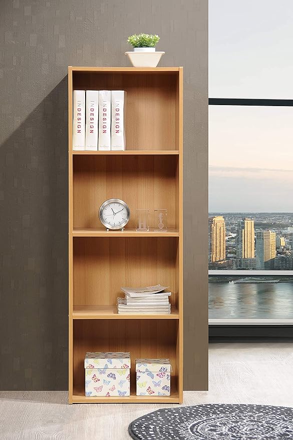 Hodedah 4-Shelf Bookcase in Beech