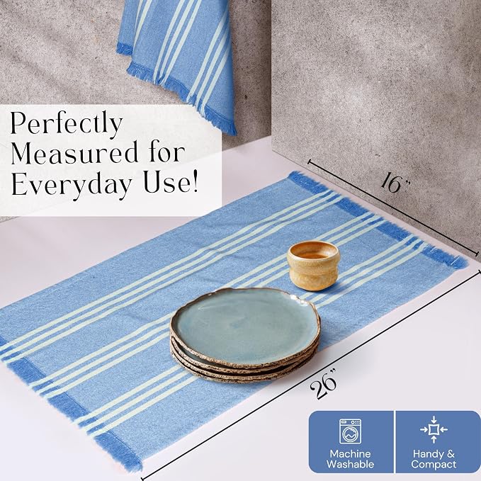 Stripe Kitchen Dish Towels 12 Pack, 16x26 Inches, 100% Cotton Tea Towels, Quick Dry Wash Rags, Reusable and Washable Dishcloths, Absorbent Hand Towel for Everyday Use - Sky Blue