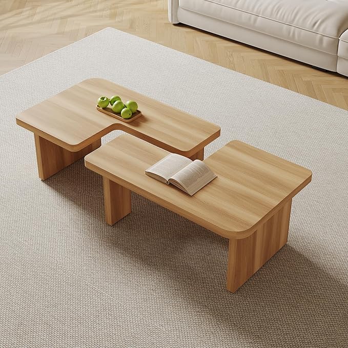 Modular Modern Coffee Table for Living Room, Free Adjustable Shape, Minimalist Square Living Room Tea Table, Light Wood Nesting Table Set of 2