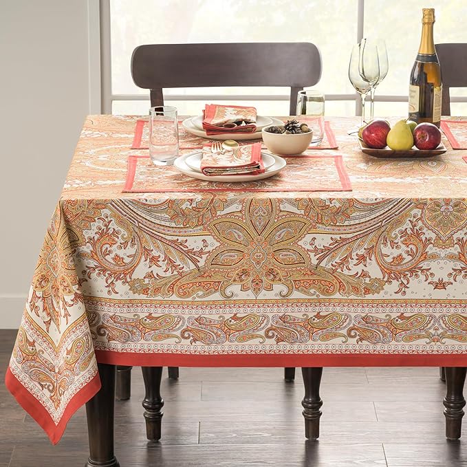Maison d' Hermine Table Cloth Rectangle Table 100% Cotton 54 x 72 Inches Tablecloth Reusable Decorative Everyday Use for Dining Room, Farmhouse, Home, Party, Festive & Wedding - Kashmir Paisley