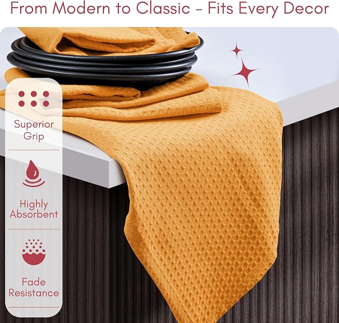 TWINY threads Mustard Yellow Kitchen Towels Set of 12 - Soft, Absorbent 100% Cotton Waffle Weave Dish Towels - Absorbent, Fast Dry Hand Towels with Loop for Fall Decor & Dining - 16"x26"