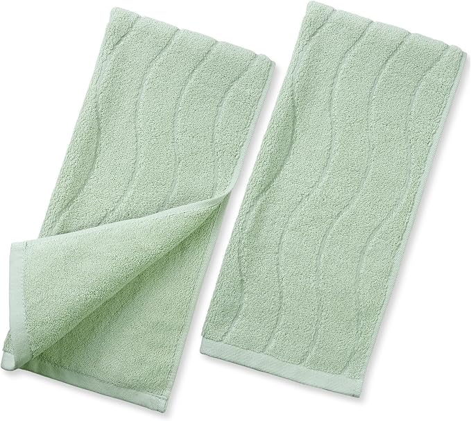 Jacquotha Hand Towels 2 Pack - Sage Green Wavy Striped Hand Towels for Bathroom, 100% Natural Cotton Soft Absorbent Decorative, 13x29 Inches