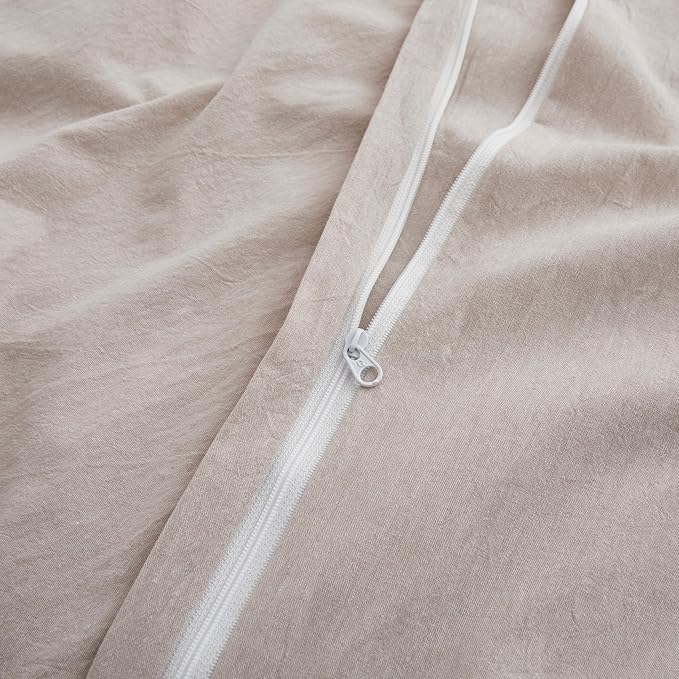 LOVQUE Linen Light Grey Duvet Cover Full Size, 100% Washed Cotton Linen Like Bedding Set with Zipper Closure (No Comforter), 80x90 Inches
