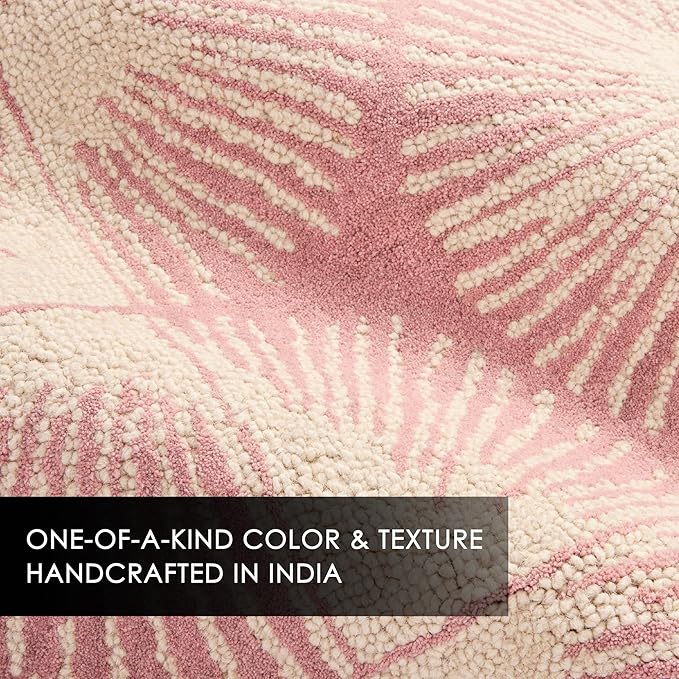 Nicole Miller New York Kendall Fluted Geo Handcrafted Area Rug, 100% Wool Rug, Rose, 6'x9'