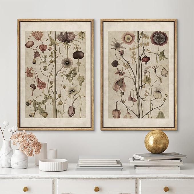 MUDECOR Framed Canvas Print Wall Art Wildflower Floral Botanical Nature Illustration Modern Art Decorative Multicolor Geometric Minimal for Bedroom - 16"x24"x2 Natural