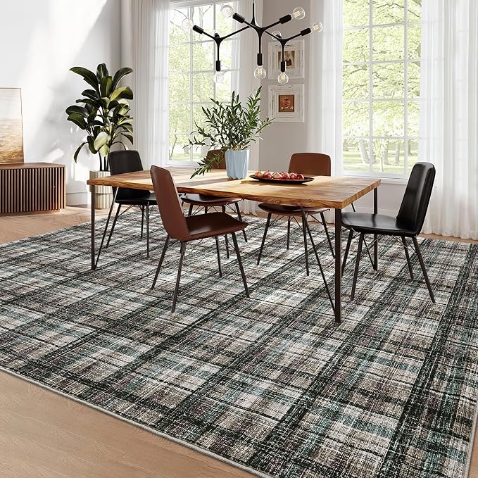 Washable Rug 10x13 Area Rug for Living Room Modern Non Slip Throw Rugs Large Area Rug for Bedroom Low Pile Soft Stain Resistant Carpet for Dining Room Classroom Rug 10'x13' Teal&Dark Brown