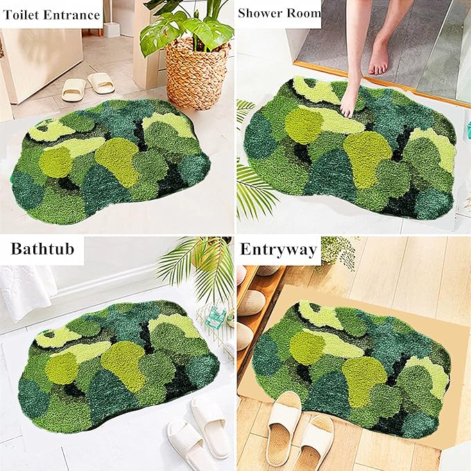Grass Green Moss Bath Mat for Bathroom Cute Moss Kitchen Rug Non Slip Shaggy Kids Bedroom Decor Home Entryway Door Mat 31.5''x23.6''