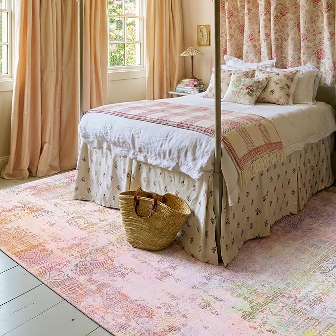 Kokia Abstract 8x10 Area Rugs Living Room Washable Low Pile Non-Slip Indoor Decor Pink Orange Carpet Foldable Stain Resistant Ombre Rugs Bedroom Dining Room, Oslo Liora