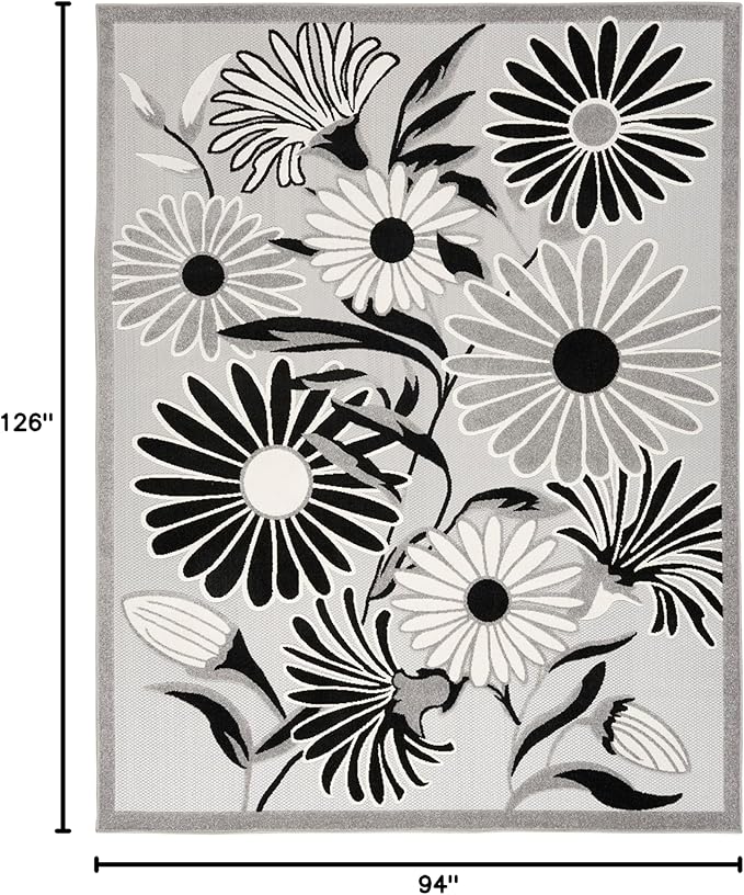 Nourison Home Aloha Black White 7'10" x 10'6" Area Rug - Easy Clean, Non Shedding, Bed Room, Living Room, Dining Room, Kitchen (8' x 11')