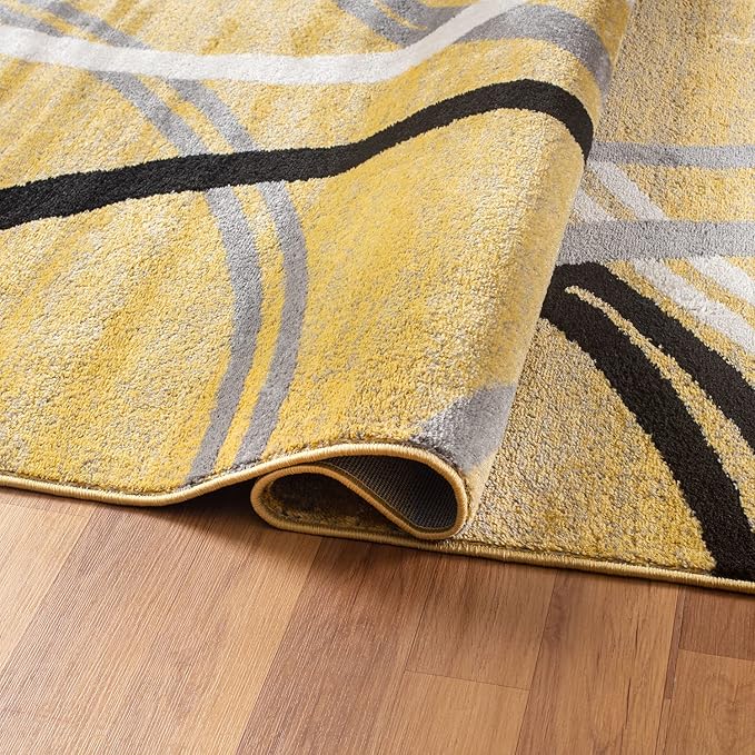 Rugshop Wavy Circles Design Area Rug, Non-Shedding Carpet for Living Room, Bedroom, or Office, Yellow, 6'6" x 9'