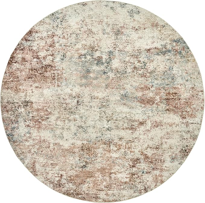 WITSHOCK 8ft Round Area Rug for Living Room: 8x8 Washable Neutral Modern Abstract Soft Thin Rug Indoor Floor No Slip Rug Carpet for Bedroom Under Dining Table Home Office Decor (Rust Color)
