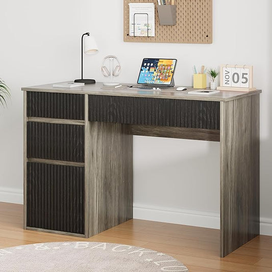 4 EVER WINNER Computer Desk with Drawers, 48 Inch Small Desk with Drawers and Storage Cabinet, Wood Desk with Hidden Handle for Living Room, Bedroom, Home Office Desk for Small Spaces, Grey