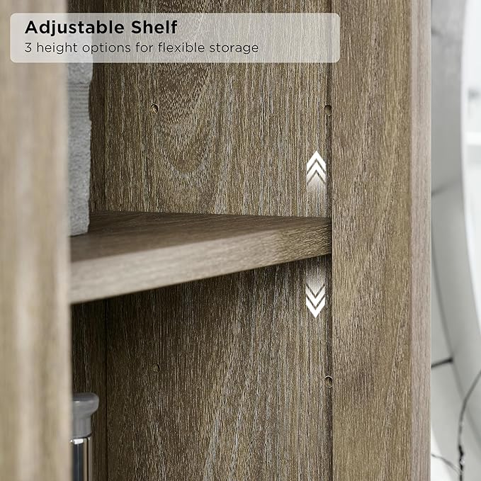 RedLemon Bathroom Wall Cabinet with Fluted Sliding Door, Modern Medicine Cabinet with Adjustable Shelf, Curved Profile Wall Mounted Storage Organizer, Grey Alder