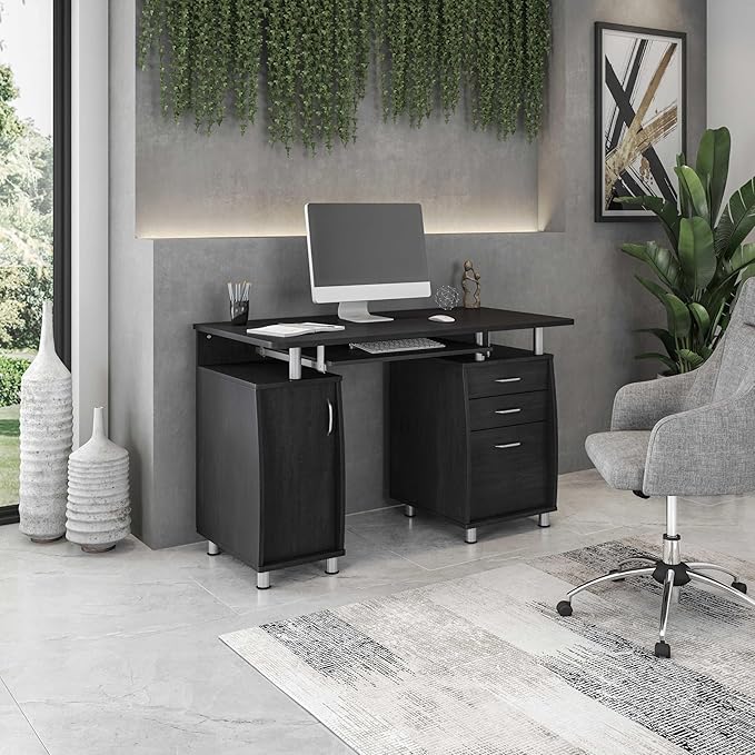Techni Mobili 48'' W Computer Desk with File Cabinet and Drawers, Storage Cabinet with Removable Shelf and Ventilation for CPU, Home Office Desk or Computer Workstation with Keyboard Tray, Espresso