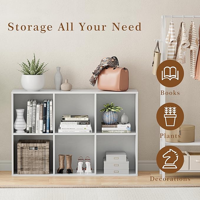 VDNEND Wooden Cube Storage Organizer with Closed Back Panel, 11in Cube Shelf Opening, Bookshelf, Display Shelf,Closet Cabinet for Home and Office (Embossed White, 6-Cube 35.98L*9.45W*24.09H)