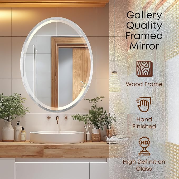 OVALCREST - Oval Wooden Beveled Wall Mirror for Home Decor, Bathroom, Vanity, Bedroom, Living Room, Hallway - London Style (Silver Leaf with Brown Antique) 31.1 x 25.1
