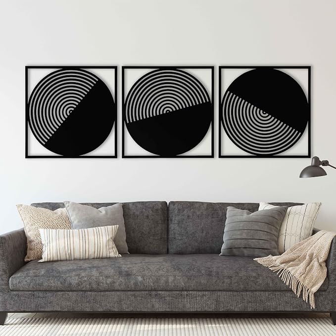 Round Boho Wall Art Wood Decor, Set of 3 Mid Century Modern Wood Wall Decoration, Aesthetic Wall Decor, Large Living Room Wooden Wall Art