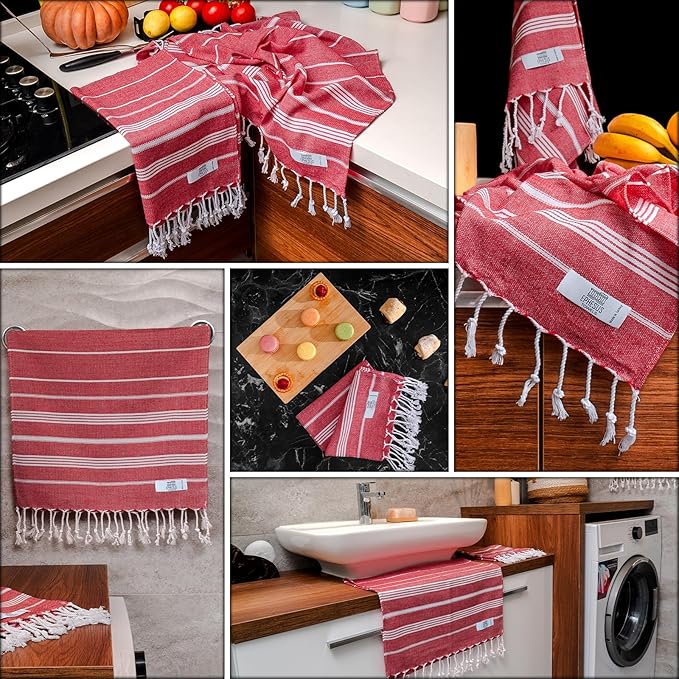 Hand Towels - Set of 2 | 18" x 30" - Decorative Turkish Hand Towel for Bathroom, Kitchen, Guest, Face, Hair, Tea, Dishcloth (Sultan, Red)