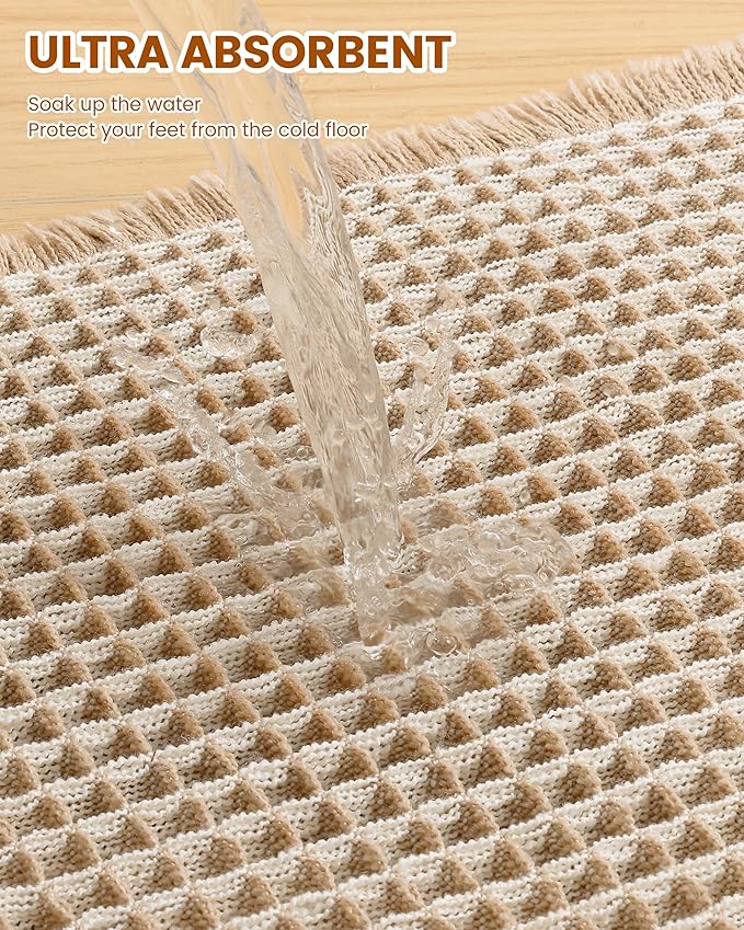 Smiry Waffle Bath Mat 47x24, Extra Soft Absorbent Bathroom Rugs, Non Slip Machine Washable Quick Dry Bath Rugs for Bathroom Floor, Tub, Shower, Home Decor Accessories, Brown & Cream