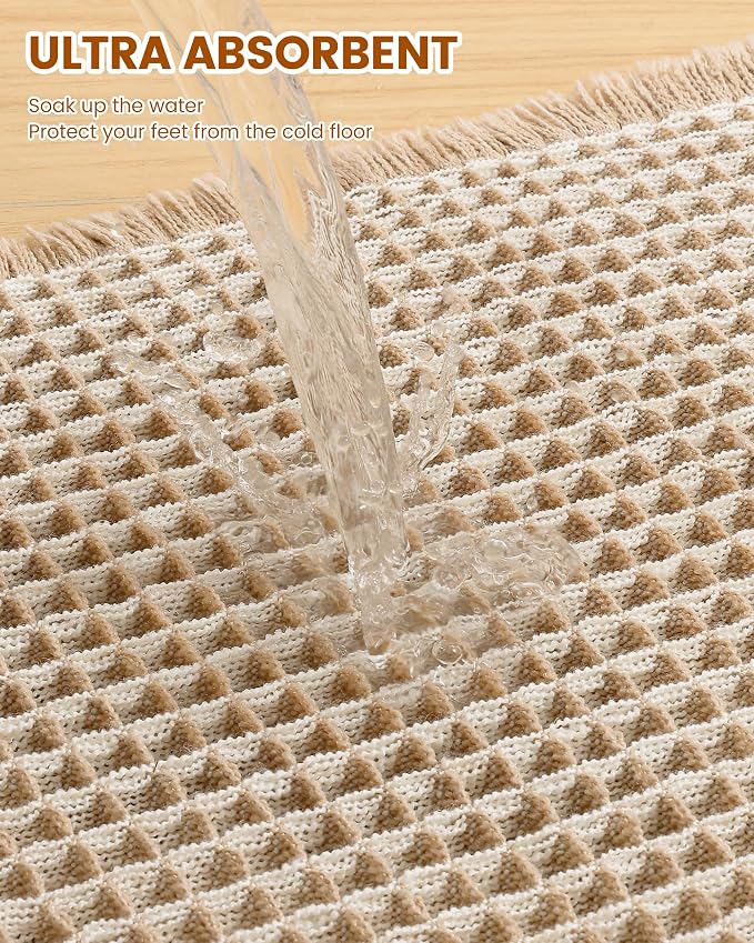 Smiry Waffle Bath Mat 59x35, Extra Soft Absorbent Bathroom Rugs, Non Slip Machine Washable Quick Dry Bath Rugs for Bathroom Floor, Tub, Shower, Home Decor Accessories, Brown & Cream