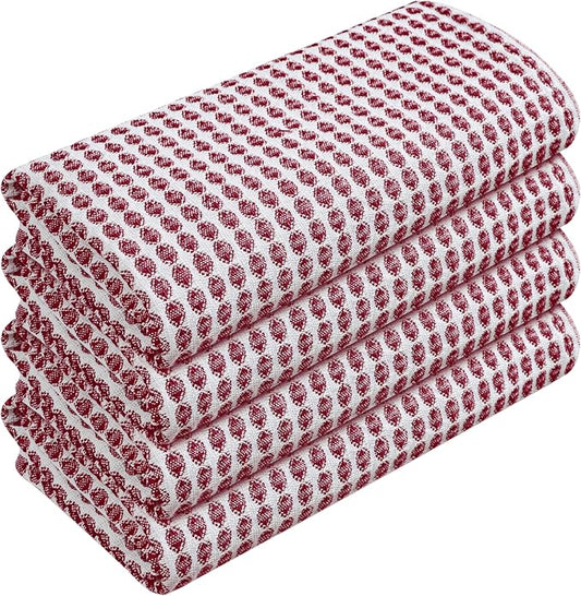 TWINY threads 4 Pack Circle Waffle Kitchen Towels 16x26 Inch, 100% Cotton, Absorbent, Premium Quality, Thick, Waffle Texture Dishcloth Set, Ideal for Drying Dishes Washing, General Cleaning, Burgundy