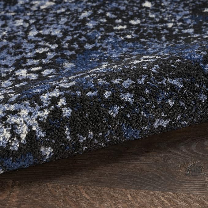 Nourison Home Passion Light Blue Black 4' x Round Area Rug - Easy Clean, Non Shedding, Bed Room, Living Room, Dining Room, Kitchen (4' x Round)