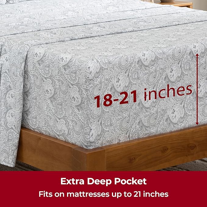 Mellanni Extra Deep Queen Sheets - 4 PC Iconic Collection Bedding - Hotel Luxury, Ultra Soft, Cooling Bed Sheets - Wrinkle, Fade, Stain Resistant (Queen, Paisley Gray)