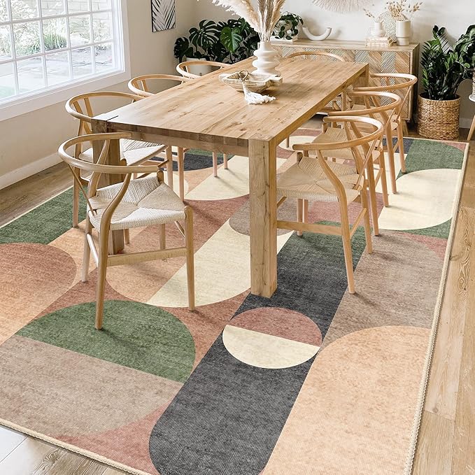 6x9 Area Rugs Modern Washable Rug for Living Room Bedroom,Large Retro Orange Geometric Non Slip Carpet for Kitchen Dining Room