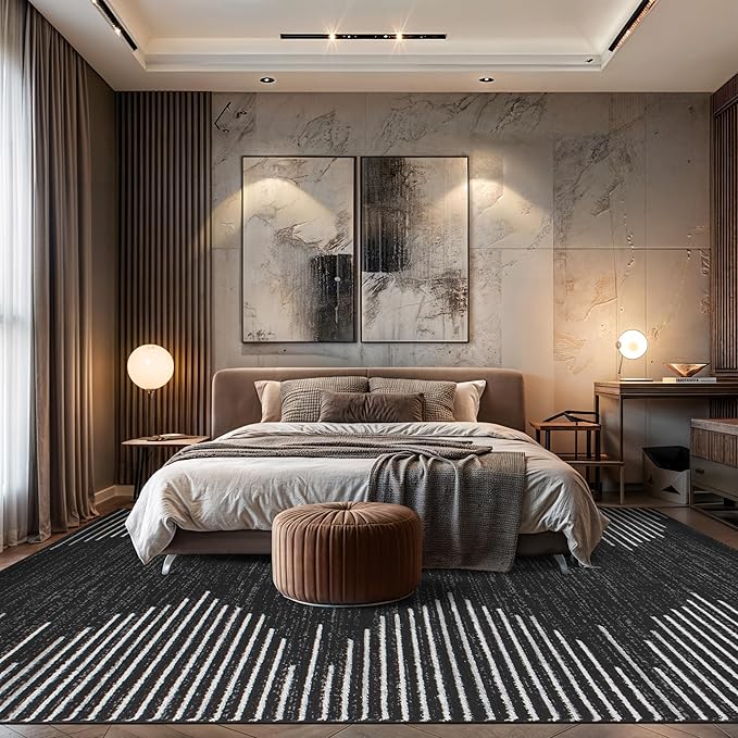 Rugshop Bohemian Stripe Stain Resistant High Traffic Living Room Kitchen Bedroom Dining Home Office Area Rug 10' x 14' Black