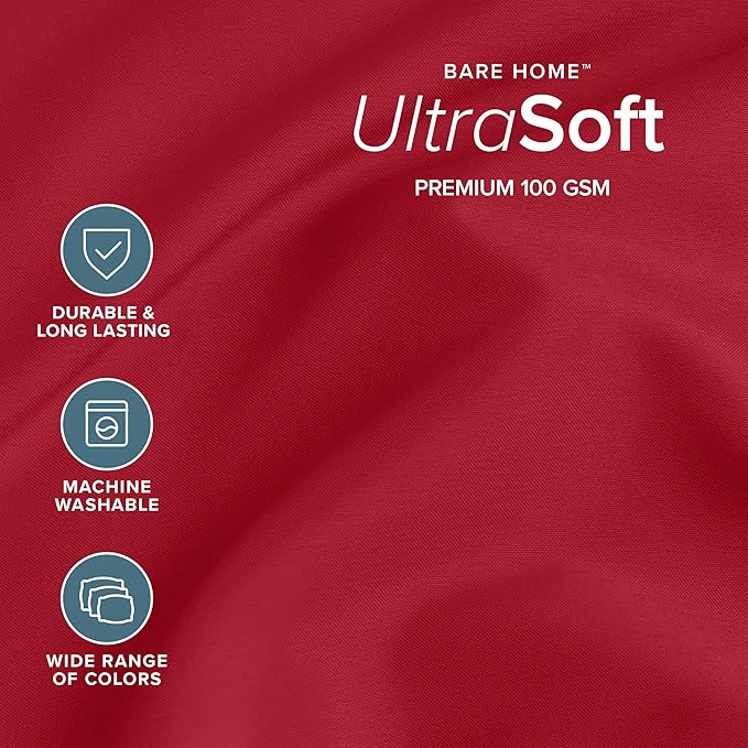 Bare Home Split Head Flex King Sheet Set - 1800 Ultra-Soft Microfiber Bed Sheets - Double Brushed - Deep Pockets - Easy Fit - 4 Piece Set - Bedding Sheets & Pillowcases (Red)