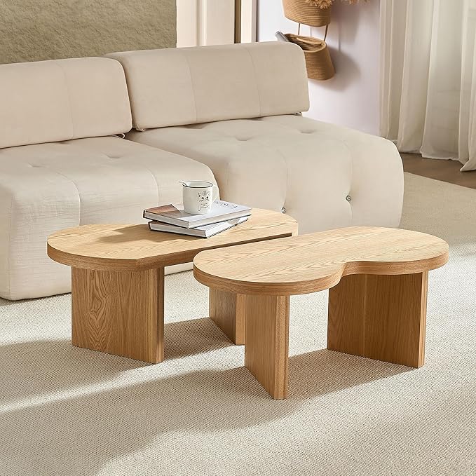Coffee Table Butterfly Shaped Center Table Wood Modern Accent Table for Living Room Apartment, Oak