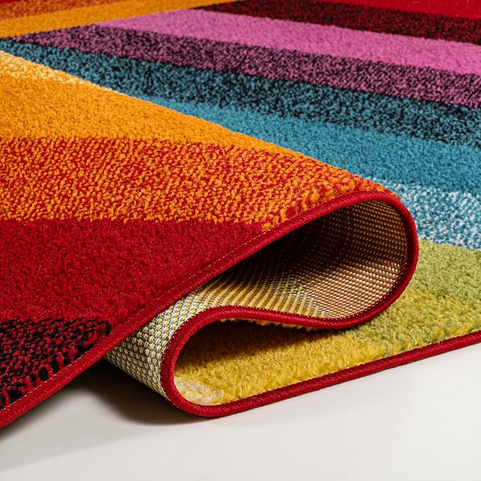 JONATHAN Y Retro Rainbow Stripe Multi Indoor Area Rug 4x6, Contemporary, Casual, Coastal, Easy-Cleaning for Living Room, Bedroom, Kitchen, Pet Friendly, Non-Shedding (DZC102A-4)