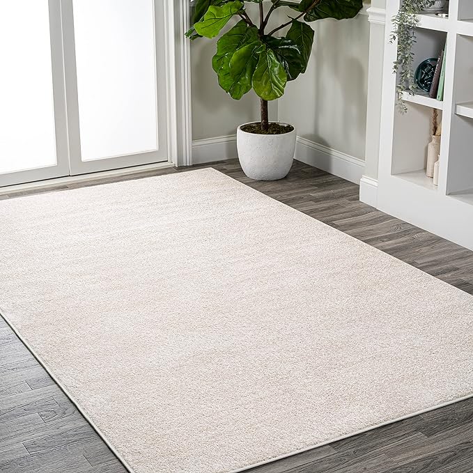 JONATHAN Y Haze Solid Low-Pile Ivory Indoor Area Rug 4x6, Coastal,Bohemian,Minimalist,Classic, Easy-Cleaning for Living Room,Bedroom,Kitchen,Pet Friendly,Non-Shedding (SEU100D-4)