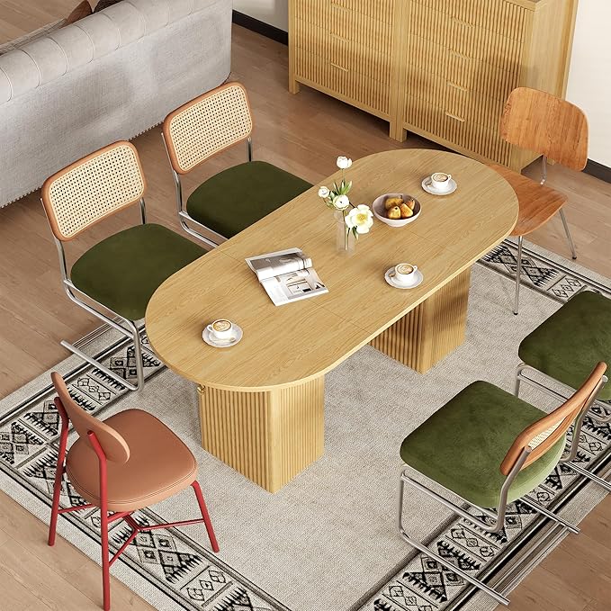 Round Dining Table for 4-8, 70.87 Inches Dining Room Table with Storage Shelf Base, Circle Kitchen Tables for Dining Room, Kitchen, Living Room (Nature Oak)