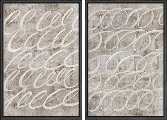 MUDECOR Framed Canvas Print Wall Art Vintage Mid-Century Swirl Abstract Shape Illustrations Modern Art Decorative Bohemian Colorful Chic for Living Room, Bedroom, Office - 16"x24"x2 Black