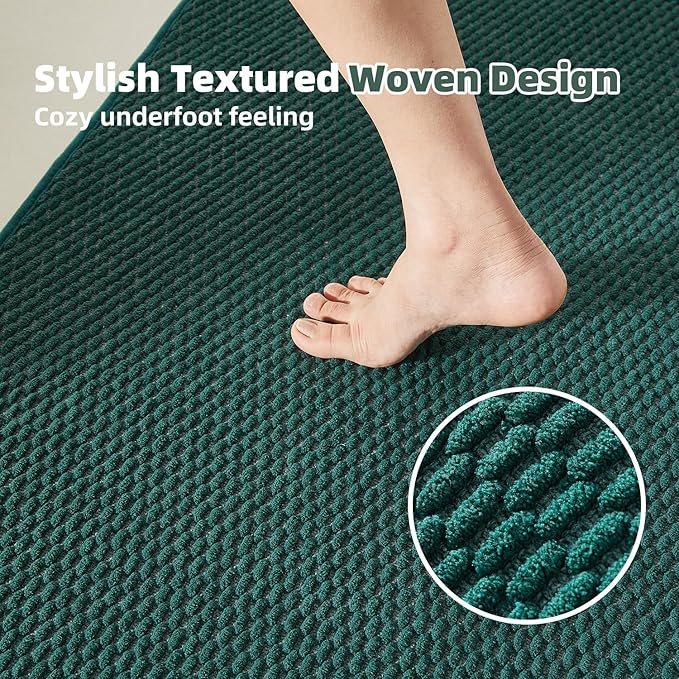 Bathroom Runner Rugs, Long Bath Mat Runner Washable Thin Quick Dry Low Pile Bathroom Runner Rugs Non Slip, Dark Green 24"x70"