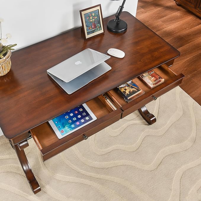 47.2"Large Computer Office Desk Workstation,Modern Simple Style Laptop Desk,Classic Wooden Writing Desk Business Furniture with Storage Drawers,Elegant Scroll Leg Design for Home Office(TABLE ONLY!)