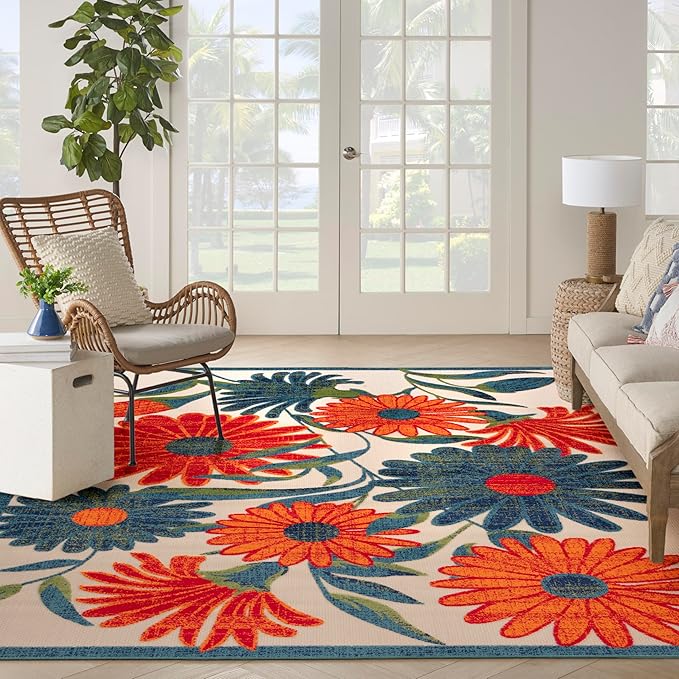 Nourison Home Aloha Ivory Multicolor 9' x 12' Area Rug - Easy Clean, Non Shedding, Bed Room, Living Room, Dining Room, Kitchen (9' x 12')