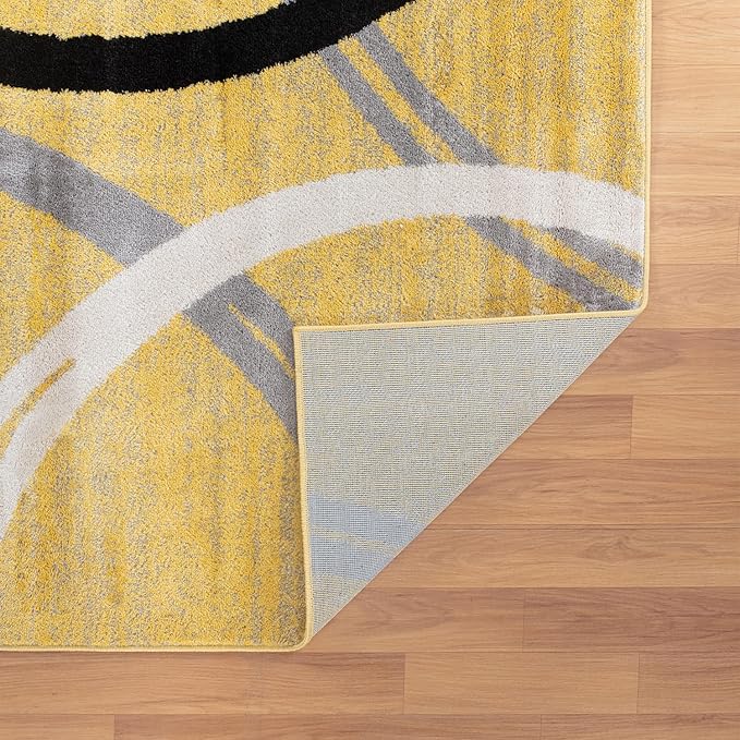 Rugshop Wavy Circles Design Area Rug, Non-Shedding Carpet for Entryway, Bedroom, or Office, Yellow, 3'3" x 5'