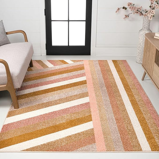 JONATHAN Y Retro Rainbow Stripe Indoor Area Rug 8x10, Red/Gold/Cream, Contemporary, Casual, Coastal, Easy-Cleaning for Living Room, Bedroom, Kitchen, Pet Friendly, Non-Shedding (DZC102C-8)