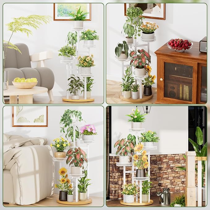 White Stand Plants, 5-Tier Metal Plant Stands for Outdoor Indoor Plants,Heavy Duty Flower Pot Stands for Multiple Plants,Decoration Display Racks for Patio Garden -WhiteFlower