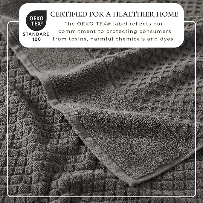 Great Bay Home Bath Towels - 100% Cotton 4 Pack 54x27 Bath Towel Set - Absorbent, Durable, Quick-Dry Towels for Bathroom (Dark Grey)