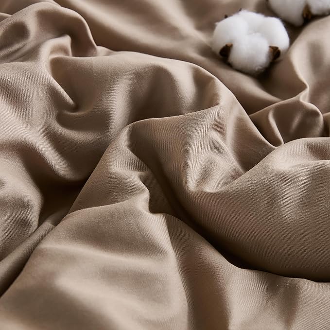 100% Washed Cotton Duvet Cover Twin Size – Taupe, Linen-Like Texture, Super Soft & Breathable Bedding Set, 3-Piece Durable Percale Comforter Cover