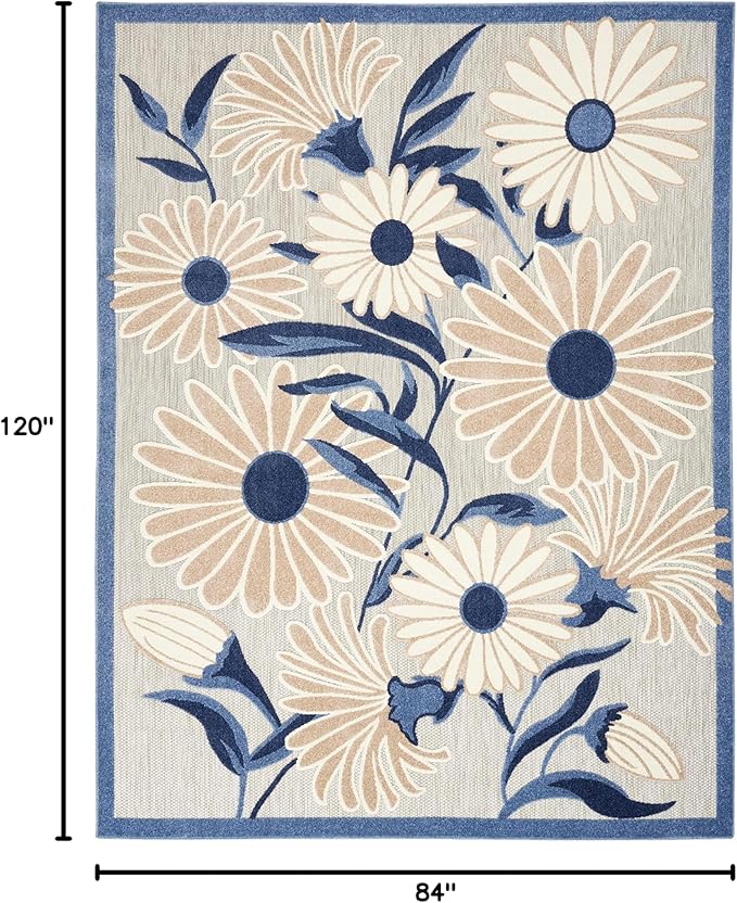Nourison Home Aloha Blue Grey 7' x 10' Area Rug - Easy Clean, Non Shedding, Bed Room, Living Room, Dining Room, Kitchen (7' x 10')