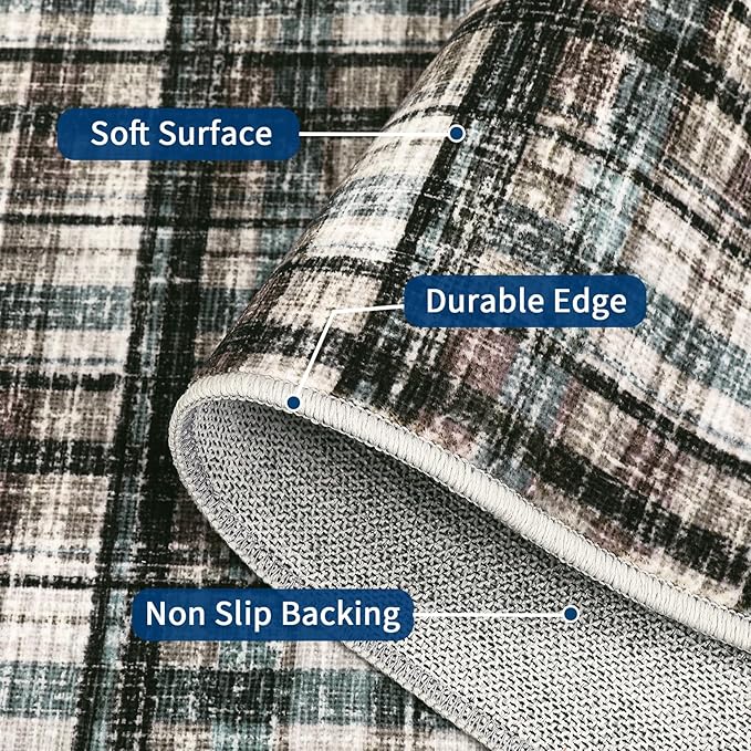 Modern Runner Rug 2x10 Non-Slip Washable Kitchen Runners, Low Pile Non-Shedding Floor Carpet, Stain Resistant Long Accent Rug for Kids Room, Bedroom Laundry Bathroom Foyer