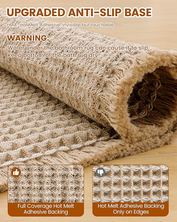 Smiry Waffle Bath Mat 30x20, Extra Soft Absorbent Bathroom Rugs, Non Slip Machine Washable Quick Dry Bath Rugs for Bathroom Floor, Tub, Shower, Home Decor Accessories, Brown & Cream