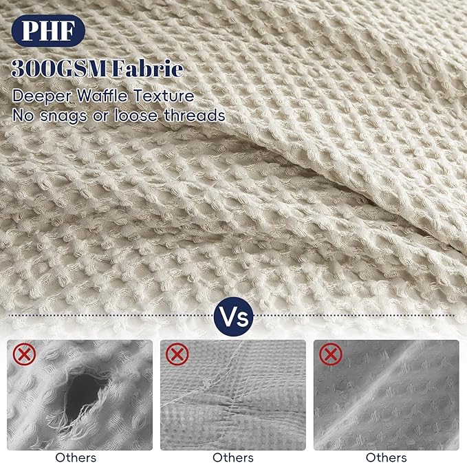 PHF Waffle Weave Duvet Cover Set Twin/Twin XL Size, No Snagging Ultra Soft Luxury Textured Breathable Comforter Cover for All Season 2pcs, Durable Bedding Duvet Set with 1 Pillow Sham, 68"x90", Linen